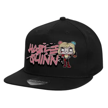 Harley Quinn (Χάρλεϊ Κουίν), Καπέλο παιδικό Flat Snapback, Μαύρο (100% ΒΑΜΒΑΚΕΡΟ, ΠΑΙΔΙΚΟ, UNISEX, ONE SIZE)