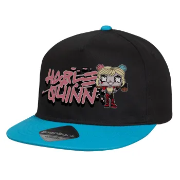 Harley Quinn (Χάρλεϊ Κουίν), Καπέλο παιδικό Flat Snapback, Μαύρο/Μπλε (100% ΒΑΜΒΑΚΕΡΟ, ΠΑΙΔΙΚΟ, UNISEX, ONE SIZE)