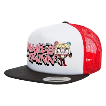 Harley Quinn (Χάρλεϊ Κουίν), Καπέλο Ενηλίκων Foam Flat Snapback με Δίχτυ Μαύρο-Λευκό-Κόκκινο (POLYESTER, ΕΝΗΛΙΚΩΝ, UNISEX, ONE SIZE)