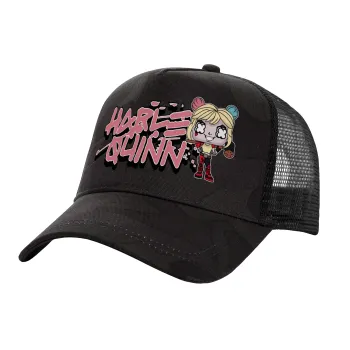 Harley Quinn (Χάρλεϊ Κουίν), Adult Structured Trucker Hat, with Mesh, Dark Army (100% COTTON, ADULT, UNISEX, ONE SIZE)