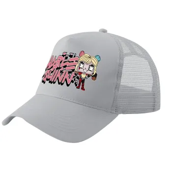 Harley Quinn (Χάρλεϊ Κουίν), Καπέλο Trucker με Δίχτυ, ΓΚΡΙ, (ΒΑΜΒΑΚΕΡΟ, ΠΑΙΔΙΚΟ, UNISEX, ONE SIZE)