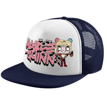 Harley Quinn (Χάρλεϊ Κουίν), Children's Soft Trucker Cap with Dark Blue/White Mesh (POLYESTER, CHILDREN, ONE SIZE)