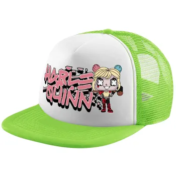 Harley Quinn (Χάρλεϊ Κουίν), Child's Soft Trucker Hat with Green/White Mesh (POLYESTER, CHILDREN'S, ONE SIZE)