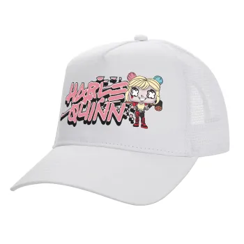 Harley Quinn (Χάρλεϊ Κουίν), Καπέλο Ενηλίκων Structured Trucker, με Δίχτυ, ΛΕΥΚΟ (100% ΒΑΜΒΑΚΕΡΟ, ΕΝΗΛΙΚΩΝ, UNISEX, ONE SIZE)