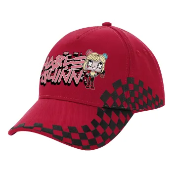 Harley Quinn (Χάρλεϊ Κουίν), Καπέλο Ενηλίκων Ultimate ΚΟΚΚΙΝΟ/ΜΑΥΡΟ RACING με Σκρατς, (100% ΒΑΜΒΑΚΕΡΟ DRILL, ΕΝΗΛΙΚΩΝ, UNISEX, ONE SIZE)