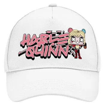 Harley Quinn (Χάρλεϊ Κουίν), Καπέλο Ενηλίκων Baseball, Drill, Λευκό (100% ΒΑΜΒΑΚΕΡΟ, ΕΝΗΛΙΚΩΝ, UNISEX, ONE SIZE)