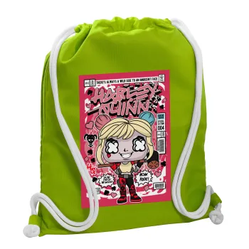 Harley Quinn (Χάρλεϊ Κουίν), Τσάντα πλάτης πουγκί GYMBAG LIME GREEN, με τσέπη (40x48cm) & χονδρά κορδόνια