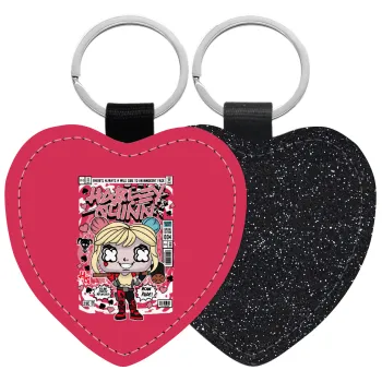 Harley Quinn (Χάρλεϊ Κουίν), Μπρελόκ PU δερμάτινο glitter καρδιά ΜΑΥΡΟ