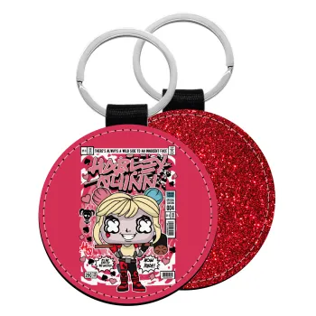 Harley Quinn (Χάρλεϊ Κουίν), Μπρελόκ Δερματίνη, στρογγυλό ΚΟΚΚΙΝΟ (5cm)