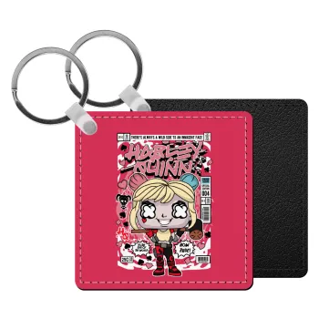 Harley Quinn (Χάρλεϊ Κουίν), Μπρελόκ Δερματίνη, τετράγωνο ΜΑΥΡΟ (5x5cm)