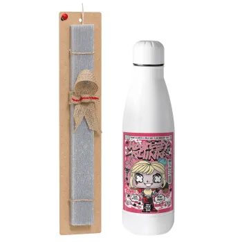 Harley Quinn (Χάρλεϊ Κουίν), Πασχαλινή Λαμπάδα με μεταλλικό παγούρι θερμός ανοξείδωτο (500ml) & κερί αρωματικό πλακέ (30cm) (ΓΚΡΙ)