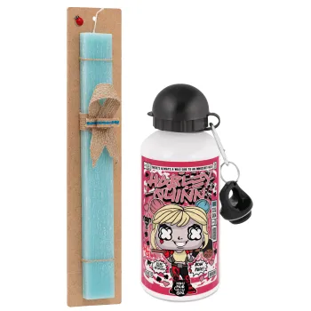 Harley Quinn (Χάρλεϊ Κουίν), Easter Set, metallic aluminum water bottle (500ml) & scented flat candle (30cm) (TURQUOISE)