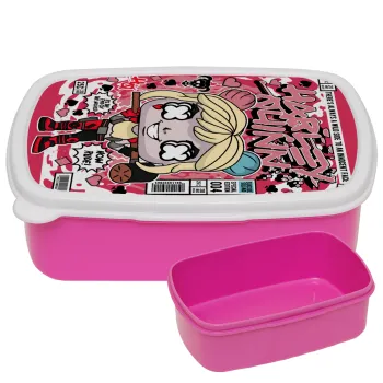 Harley Quinn (Χάρλεϊ Κουίν), ΡΟΖ παιδικό δοχείο φαγητού (lunchbox) πλαστικό (BPA-FREE) Lunch Βox M18 x Π13 x Υ6cm