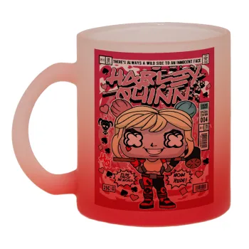 Harley Quinn (Χάρλεϊ Κουίν), Κούπα γυάλινη δίχρωμη με βάση το κόκκινο ματ, 330ml