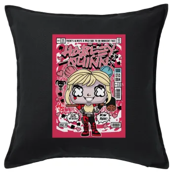 Harley Quinn (Χάρλεϊ Κουίν), Μαξιλάρι καναπέ Μαύρο 100% βαμβάκι, περιέχεται το γέμισμα (50x50cm)