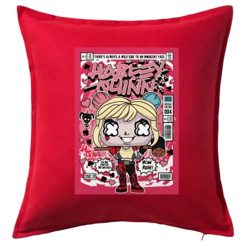Harley Quinn (Χάρλεϊ Κουίν), Μαξιλάρι καναπέ Κόκκινο 100% βαμβάκι, περιέχεται το γέμισμα (50x50cm)