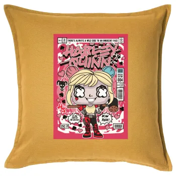 Harley Quinn (Χάρλεϊ Κουίν), Μαξιλάρι καναπέ Κίτρινο 100% βαμβάκι, περιέχεται το γέμισμα (50x50cm)