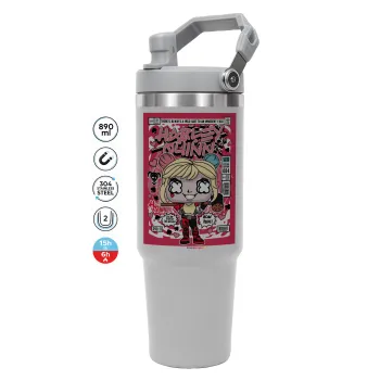 Harley Quinn (Χάρλεϊ Κουίν), GREY color, 890ml (30oz) stainless Steel Tumbler with Handle