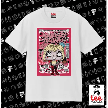 Harley Quinn (Χάρλεϊ Κουίν), Κλασικό T-Shirt, διπλής ραφής, χωρίς πλευρικές ραφές ΛΕΥΚΟ από 100% βαμβάκι. Vegan & OEKO-TEX πιστοποιημένο.