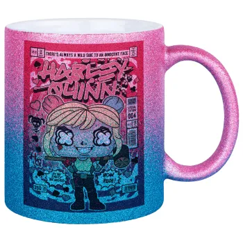 Harley Quinn (Χάρλεϊ Κουίν), Κούπα Χρυσή/Μπλε Glitter, κεραμική, 330ml