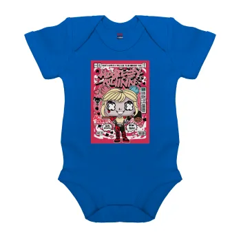 Harley Quinn (Χάρλεϊ Κουίν), Βρεφικό φορμάκι μωρού, Μπλε Κοβαλτίου, 100% Organic Cotton, κοντομάνικο