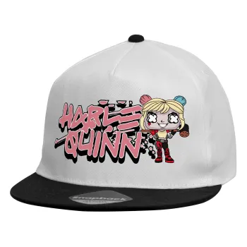 Harley Quinn (Χάρλεϊ Κουίν), Καπέλο παιδικό Flat Snapback, Λευκό (100% ΒΑΜΒΑΚΕΡΟ, ΠΑΙΔΙΚΟ, UNISEX, ONE SIZE)