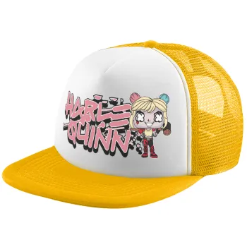 Harley Quinn (Χάρλεϊ Κουίν), Καπέλο Ενηλίκων Soft Trucker με Δίχτυ Κίτρινο/White (POLYESTER, ΕΝΗΛΙΚΩΝ, UNISEX, ONE SIZE)