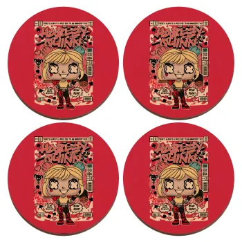 Harley Quinn (Χάρλεϊ Κουίν), ΣΕΤ x4 Σουβέρ ξύλινα στρογγυλά plywood (9cm)