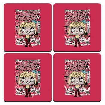 Harley Quinn (Χάρλεϊ Κουίν), ΣΕΤ 4 Σουβέρ ξύλινα τετράγωνα (9cm)