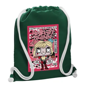 Harley Quinn (Χάρλεϊ Κουίν), Backpack pouch GYMBAG BOTTLE GREEN, with pocket (40x48cm) & thick white cords