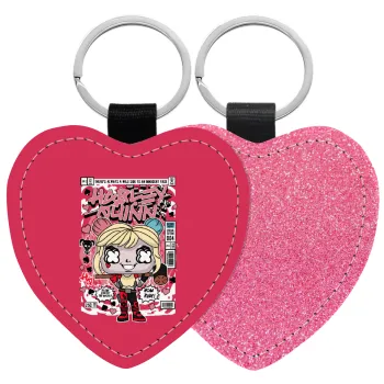 Harley Quinn (Χάρλεϊ Κουίν), Μπρελόκ PU δερμάτινο glitter καρδιά ΡΟΖ