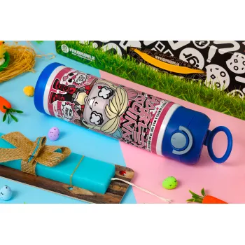 Harley Quinn (Χάρλεϊ Κουίν), Easter candle, Childrens hot water bottle, stainless steel, with safety straw, BLUE (500ml)