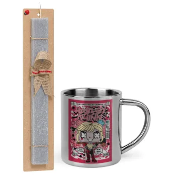 Harley Quinn (Χάρλεϊ Κουίν), Easter Set, metallic thermal cup (300ml) & Easter aromatic flat candle (30cm) (GRAY)