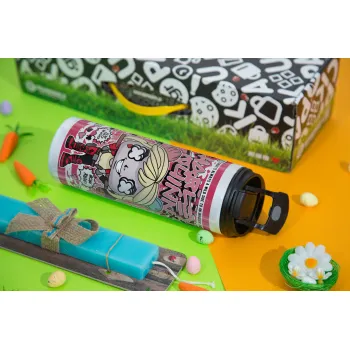 Harley Quinn (Χάρλεϊ Κουίν), Πασχαλινή Λαμπάδα με Travel Tumbler θερμό με διπλό καπάκι (600ml, BPA free) & κερί αρωματικό πλακέ (30cm) (ΤΙΡΚΟΥΑΖ)