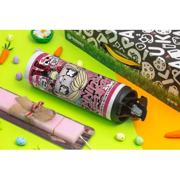 Harley Quinn (Χάρλεϊ Κουίν), Easter candle,Travel Tumbler 2 Lids, with metal straw & cleaning brush & aromatic flat candle (30cm) (PINK)