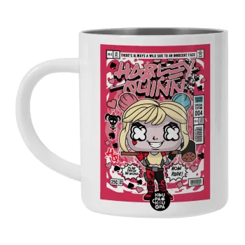 Harley Quinn (Χάρλεϊ Κουίν), Λευκή Ανοξείδωτη Μεταλλική Κούπα 450ml - Διπλού Τοιχώματος 