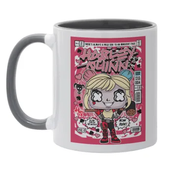 Harley Quinn (Χάρλεϊ Κουίν), Κούπα χρωματιστή γκρι, κεραμική, 330ml
