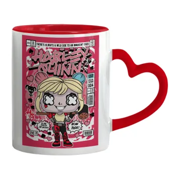 Harley Quinn (Χάρλεϊ Κουίν), Κούπα καρδιά χερούλι κόκκινη, κεραμική, 330ml