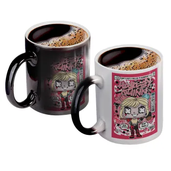 Harley Quinn (Χάρλεϊ Κουίν), Color changing magic Mug, ceramic, 330ml when adding hot liquid inside, the black colour desappears (1 pcs)