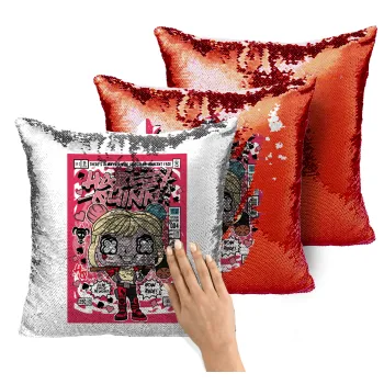 Harley Quinn (Χάρλεϊ Κουίν), Μαξιλάρι καναπέ Μαγικό Κόκκινο με πούλιες 40x40cm περιέχεται το γέμισμα