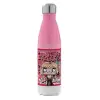 Metal mug thermos Pink/White (Stainless steel), double wall, 500ml