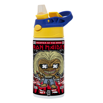 Iron maiden (eddie), Παιδικό παγούρι θερμό, ανοξείδωτο, με καλαμάκι ασφαλείας, πράσινο/μπλε (360ml) BPA FREE