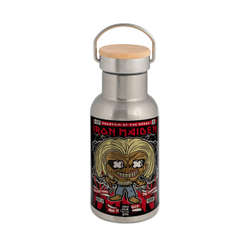 Iron maiden (eddie), Μεταλλικό παγούρι θερμός (Stainless steel) Ασημένιο με ξύλινο καπακι (bamboo), διπλού τοιχώματος, 350ml