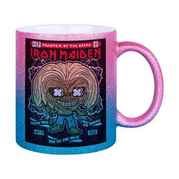 Iron maiden (eddie), Κούπα Χρυσή/Μπλε Glitter, κεραμική, 330ml