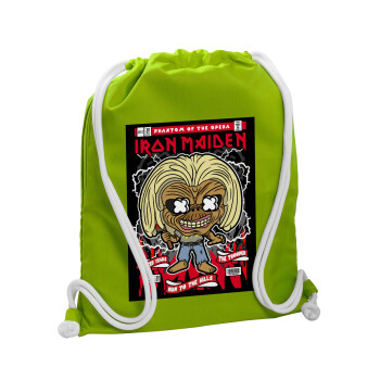 Iron maiden (eddie), Backpack bag GYMBAG LIME GREEN, with pocket (40x48cm) & thick cords