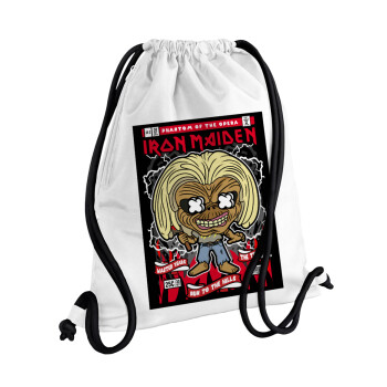 Iron maiden (eddie), Backpack pouch GYMBAG white, with pocket (40x48cm) & thick cords