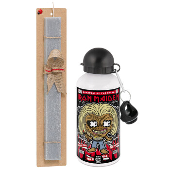 Iron maiden (eddie), Easter Set, metallic aluminum water bottle (500ml) & aromatic flat Easter candle (30cm) (GRAY)