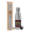 Easter Set, metallic Inox water bottle (750ml) & aromatic flat Easter candle (30cm) (GRAY)