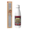 Easter Set, metallic stainless thermos bottle (500ml) & scented flat Easter candle (30cm) (GRAY)