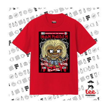 Iron maiden (eddie), Κλασικό T-Shirt, διπλής ραφής, χωρίς πλευρικές ραφές ΚΟΚΚΙΝΟ από 100% βαμβάκι. Vegan & OEKO-TEX πιστοποιημένο.